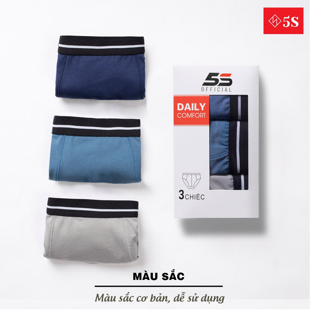 Combo 3 Quần Sịp Đùi Nam 5S (5 màu), Chất Liệu Premium Cotton Siêu Mềm Mịn, Co Giãn, Thấm Hút Cực Tốt (X3-SIP21001BOX)