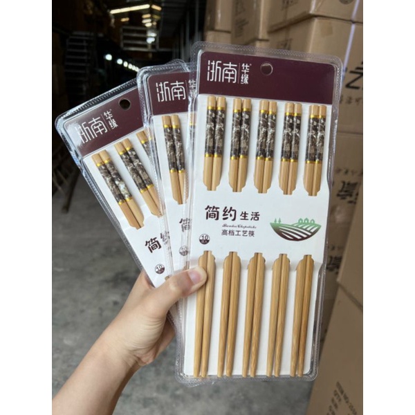 Combo 10 đôi đũa tre cao cấp dài 24cm Bamboo gắp đồ ăn thực phẩm