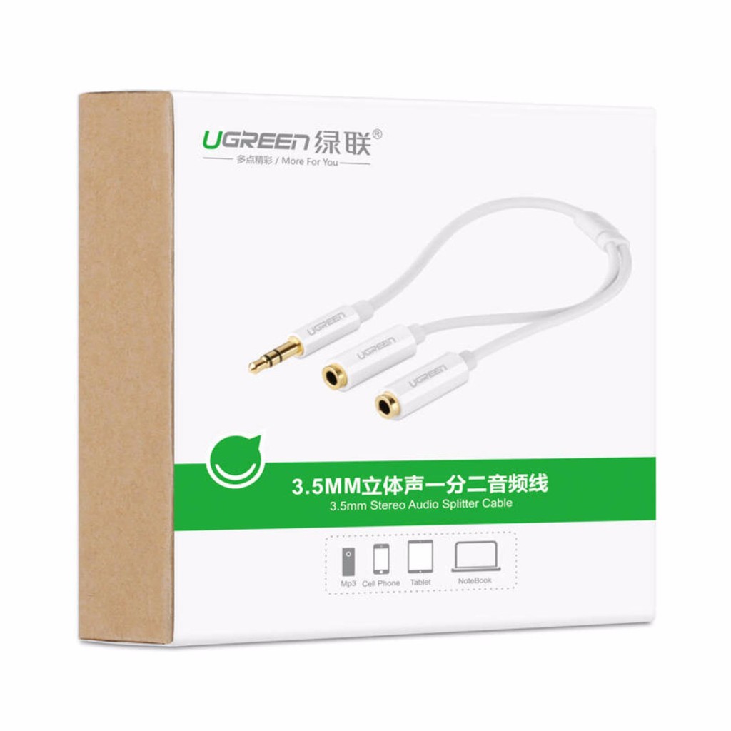 Dây cáp Audio 3.5mm UGREEN AV123 dài 20cm một đầu đực chia 2 cổng 3.5mm cái 2 tai nghe đầu nhôm - Hàng chính hãng