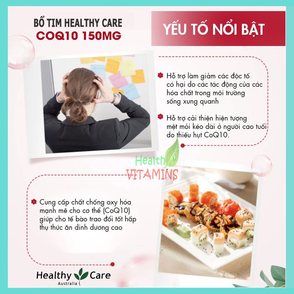 Viên Uống Bổ Tim Healthy Care Coenzyme Q10 150Mg, 100 viên
