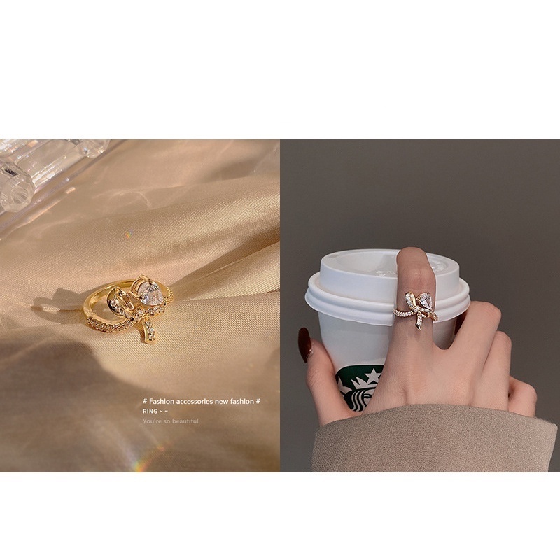 Nhẫn hở đính đá zircon thời trang Hàn Quốc cổ điển 2021 tùy chọn kiểu dáng