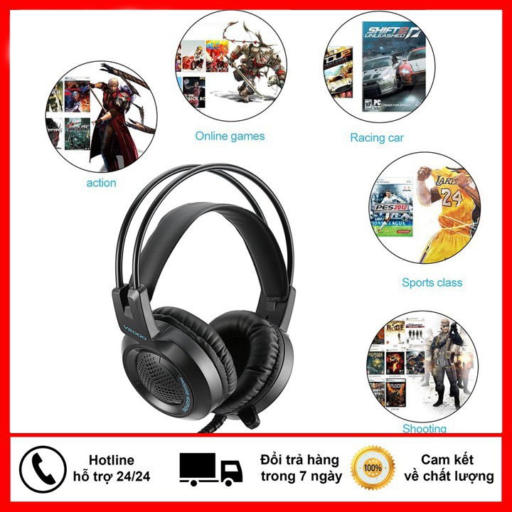 Tai Nghe Gaming V2000 3.5 Có Mic Tai Nghe Chụp Tai Dành Cho Game Thủ,Có Led Đổi Màu,Âm Thanh Đỉnh - BH 6 tháng