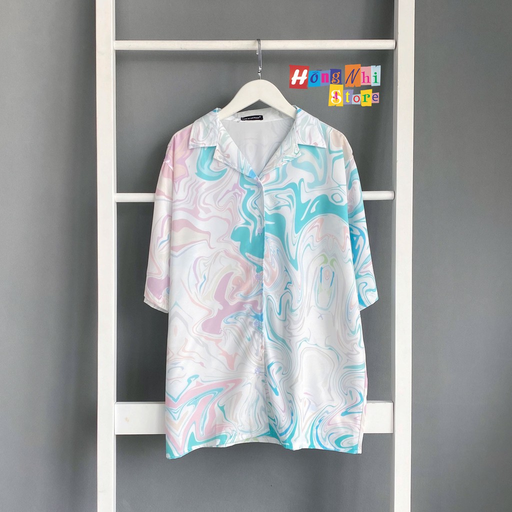 Áo Sơ Mi Họa Tiết Hoa Loang Màu Tay Lỡ Dáng Rộng Ulzzang Unisex, Sơ Mi Đi Biển - MM