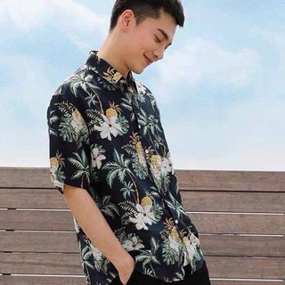 Áo sơ mi Hawaii đi biển mùa hè thơm dừa đen chất đũi cao cấp