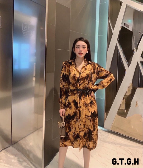 ( Ảnh thật + Video ) Váy suông sơ mi loang màu kèm belt | BigBuy360 - bigbuy360.vn