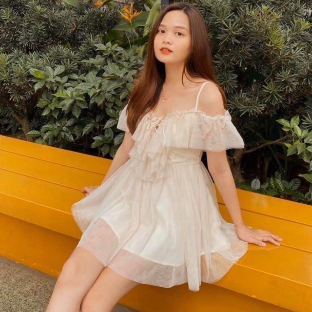 [ Siêu phẩm ] VÁY LƯỚI BẸT VAI CÔNG CHÚA XINH ĐẸP