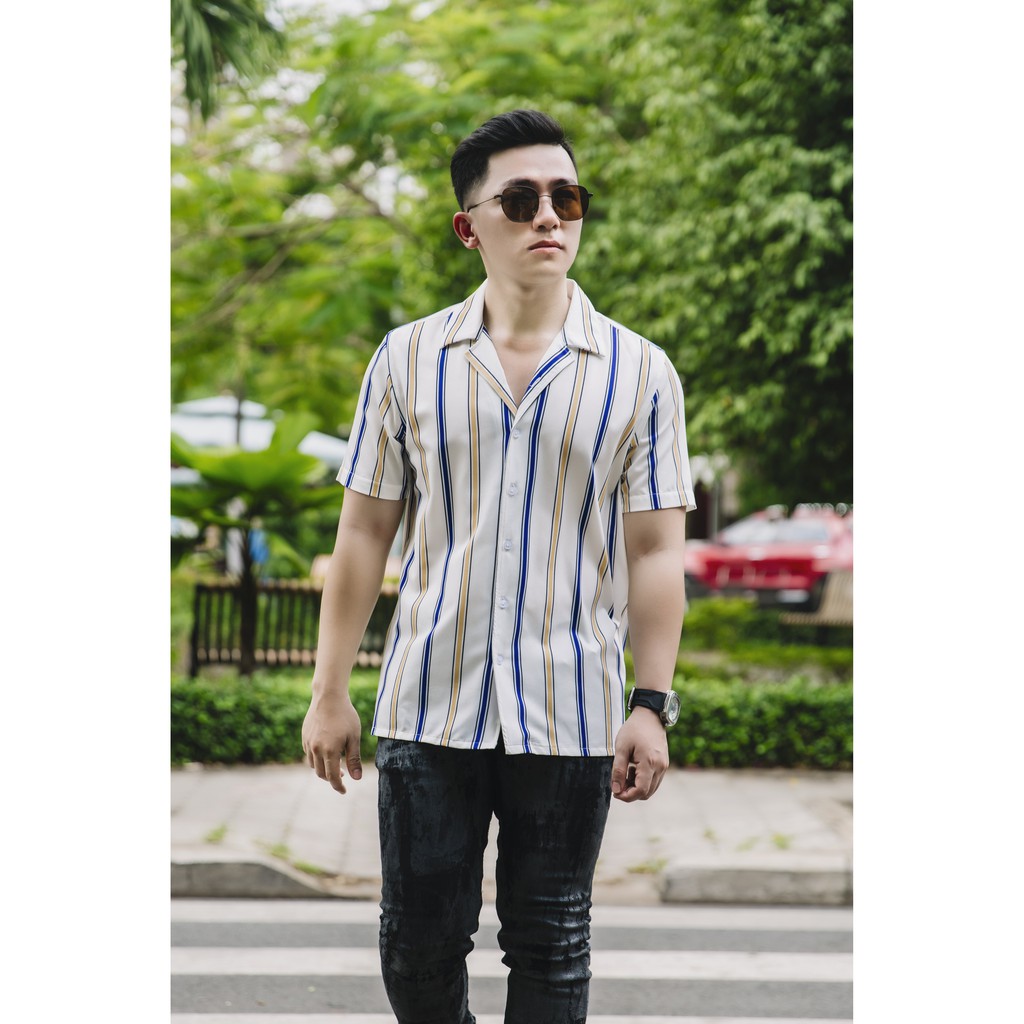 Áo sơ mi nam ngắn tay vải lụa thiết kế hoạ tiết sọc dọc đơn giản- ZUMAN - ASM76 | BigBuy360 - bigbuy360.vn