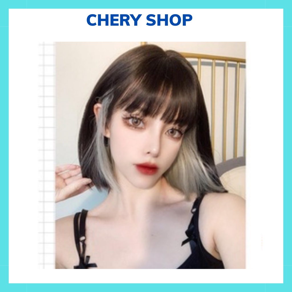 Tóc giả nữ đẹp nguyên đầu ngắn phối line xám 3030 + line xám hot hit tặng kèm lưới