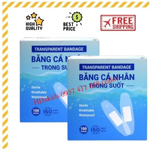 Băng Cá Nhân Trong Suốt- Hộp 100 cái- Dùng Che Vết Thương Không Lo Người Khác Thấy