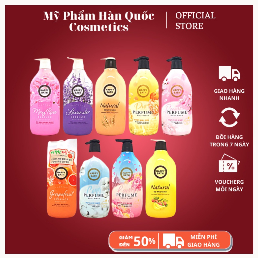 Sữa tắm Hàn Thơm Lâu / 𝘍𝘳𝘦𝘦𝘴𝘩𝘪𝘱 / Sữa Tắm Dưỡng Trắng Da Happy Bath 900ml Chuẩn Hàn Quốc