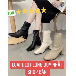 [LOẠI 1]Boot nữ lót lông gót 6cm, bốt da cao cấp, giày nữ ôm chân,chuẩn form