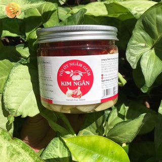 Kim Ngân - Tỏi - ớt ngâm dấm 500ml- Thơm,chua dịu, tiện dụng - Thuần Nông - Lychee vinegar with sugar, garlic, chilly