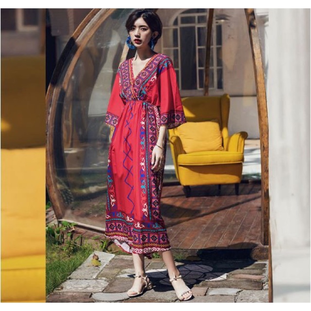 Đầm maxi thổ cẩm Bohemian