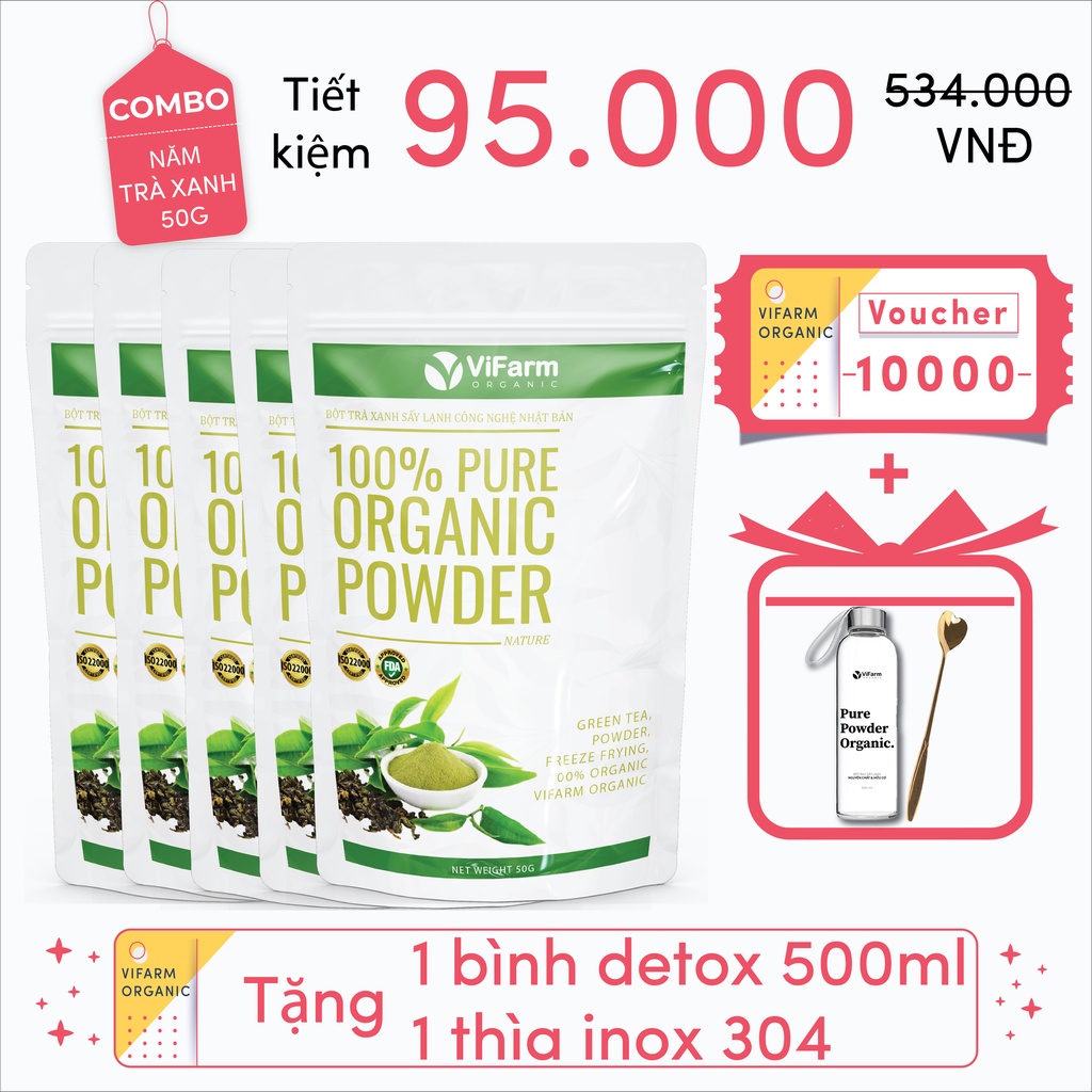 Bột matcha trà xanh VIFARM 50gram, bột làm bánh, đắp mặt, từ 100% trà xanh nguyên chất | BigBuy360 - bigbuy360.vn