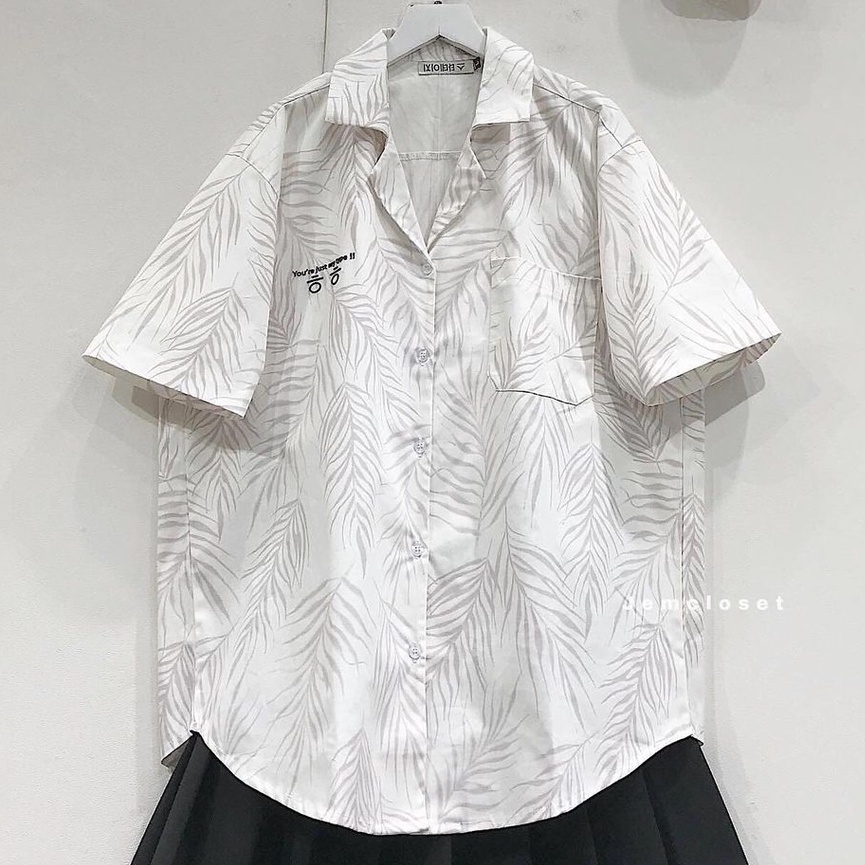 Áo Sơ Mi Tay Ngắn JEM CLOSET Form Rộng LEAF Cổ Vest Phong Cách Cá Tính Trẻ Trung 10019
