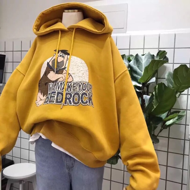 Áo hoodie vải nỉ lót bông dày dặn Bedrock Vàng