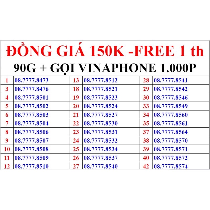 [SIM SỐ CHỌN 99K] Sim 4G ITELECOM Mạng VINAPHONE Gói Cước MAY-V77 => FREE Tháng Đầu 3GB/Ngày + Miễn Phí 20ph Nội Mạng