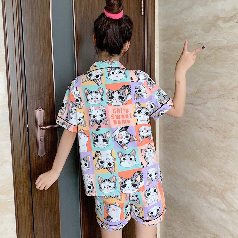 Bộ đồ ngủ bộ ngủ bộ mặc nhà pijama cotton nữ mùa hè xinh xắn dễ thương