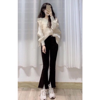 🔥 Quần Bò Đen Ống Loe Xẻ Gấu Phong Cách Hàn Quốc