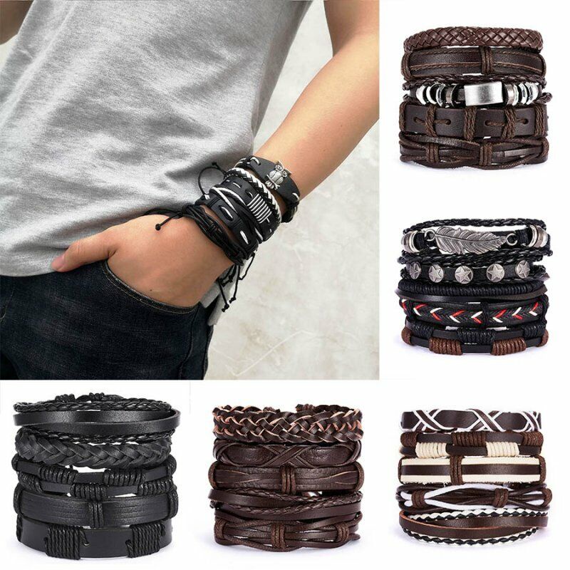 Vòng Tay Da Nhiều Sợi Phong Cách Retro Cho Nam