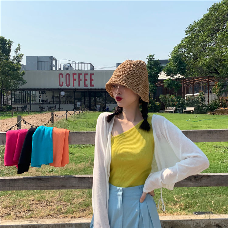 Áo hai dây không tay dệt kim thời trang mùa hè dành cho bạn nữ