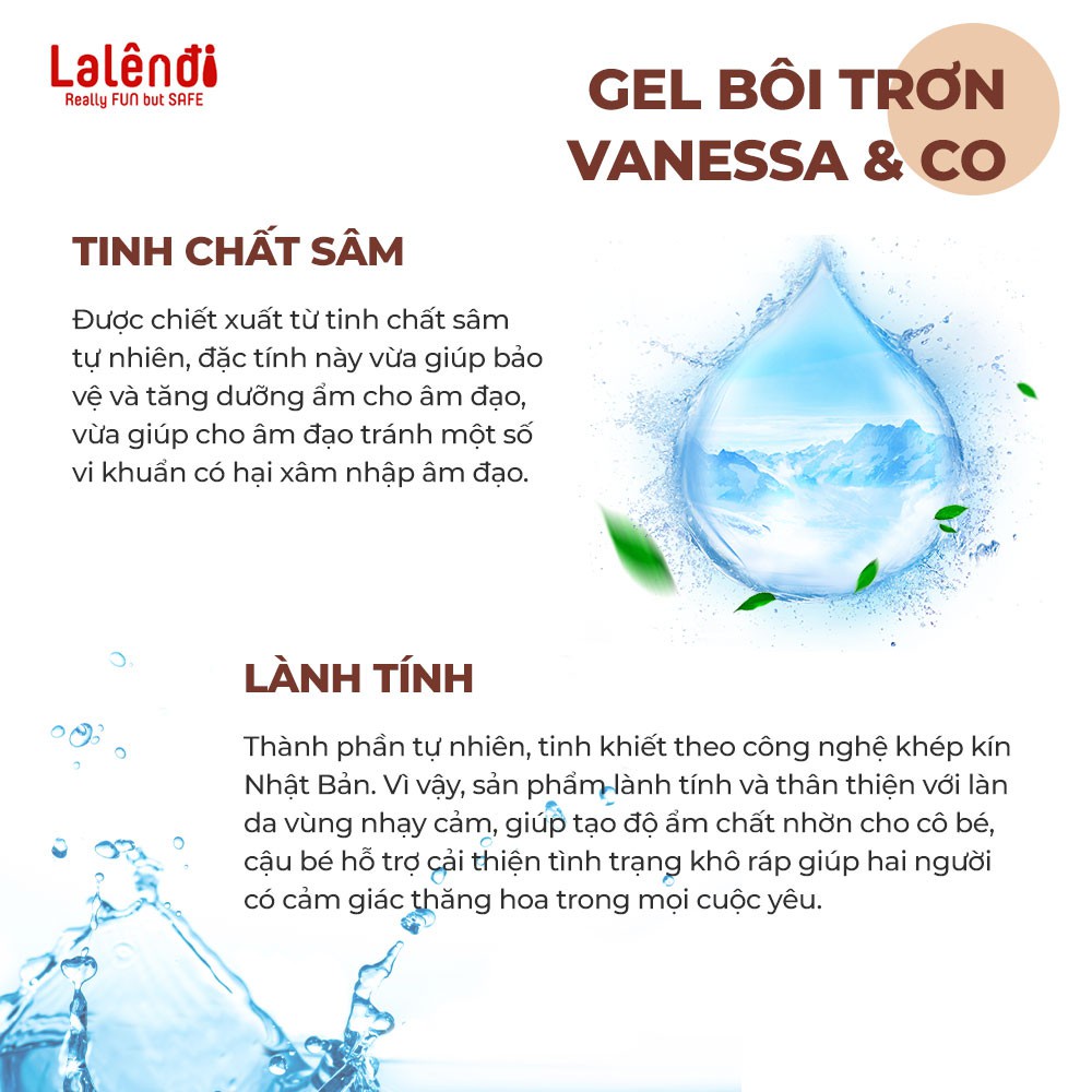 Gel bôi trơn Vanessa Nhật Bản gốc nước, an toàn, tinh chất sâm 200ml Lalendi