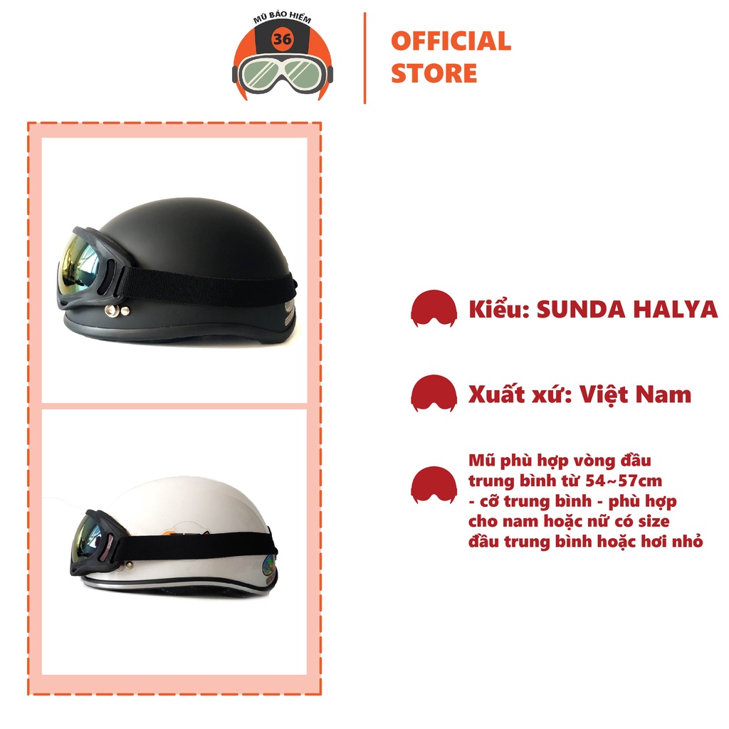 Mũ bảo hiểm nửa đầu SUNDA HALYA kèm kính UV nhiều màu