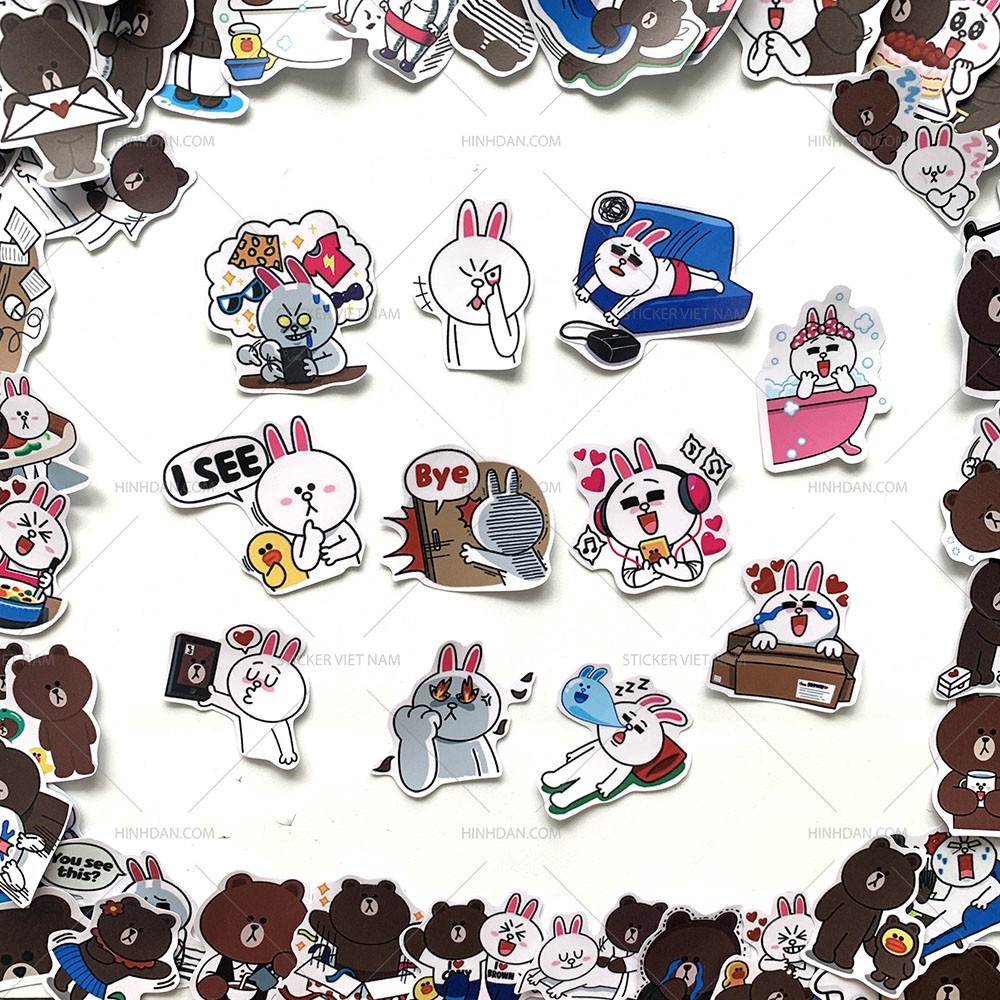 Sticker GẤU BROWN &amp; THỎ CONY Hình Dán Decal Chất Lượng Cao Chống Nước Trang Trí Va Li, Xe, Laptop, Nón Bảo Hiểm