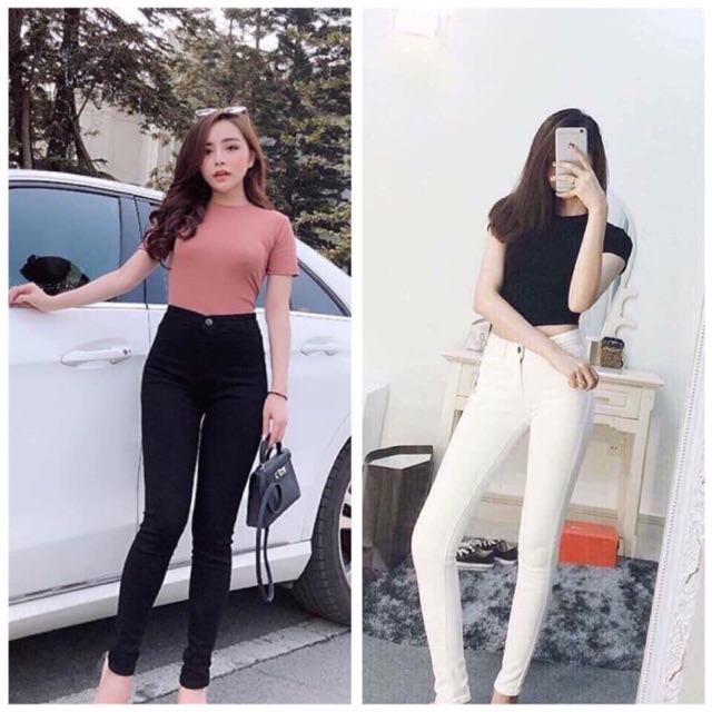 Quần Jean cạp cao 2 màu đen, trắng