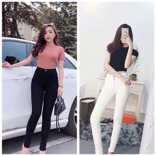 Quần Jean cạp cao 2 màu đen, trắng