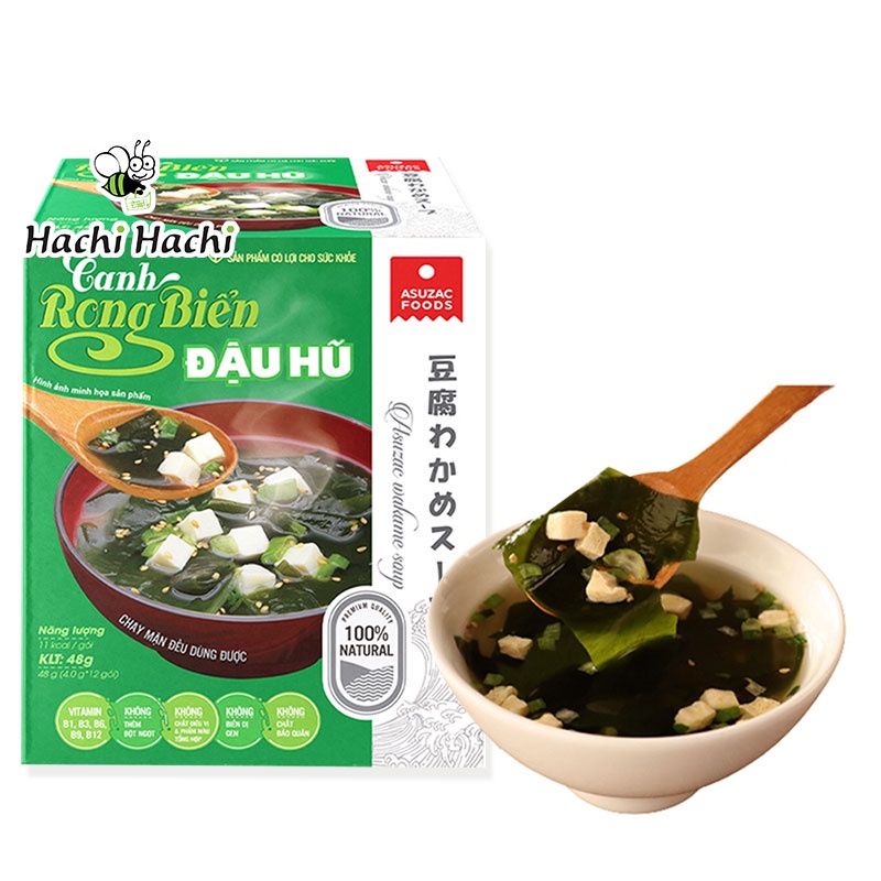 Canh rong biển đậu hũ Asuzac Foods 48g (4g x 12 gói) chay mặn đều dùng được - Hachi Hachi Japan Shop