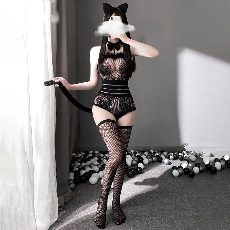 Bộ Đồ Lót Liền Thân LEOSOXS Phối Lưới Kèm Đuôi Và Băng Đô Phong Cách Catwoman Gợi Cảm Cho Nữ | BigBuy360 - bigbuy360.vn