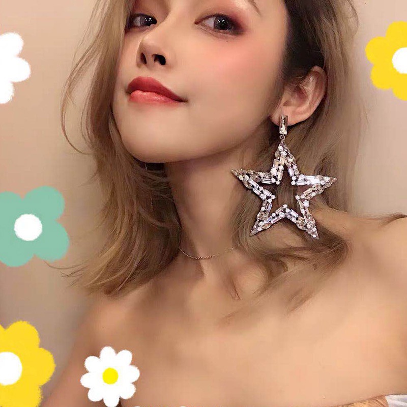 Khuyên Tai Ngôi Sao Đính Đá zircon Kim Cương Lấp Lánh Phong Cách Đường Phố Âu Mỹ Mới