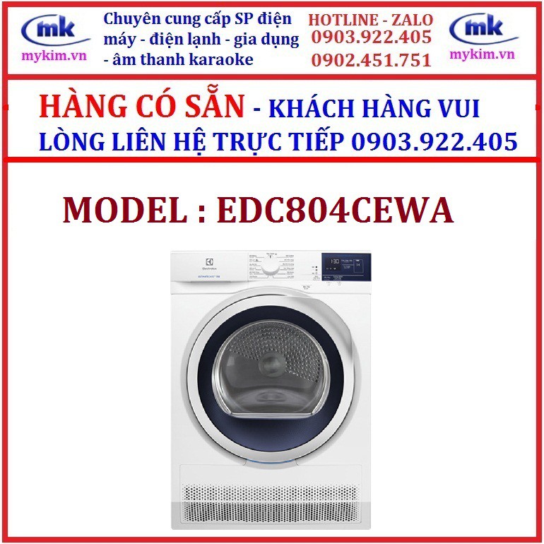 Máy Sấy ELECTROLUX 8 Kg EDC804CEWA , HÀNG CHÍNH HÃNG , MỚI 100%