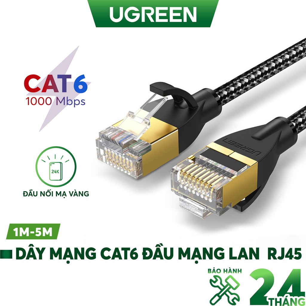 Dây mạng Cat6 2 đầu mạng lan RJ45 kết nối mạng lan từ modem, router đến máy tính, TV UGREEN NW117