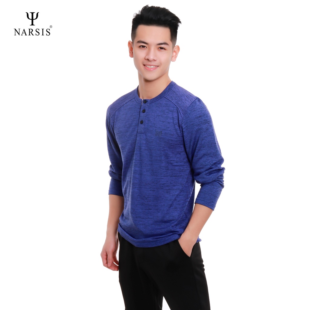 Aó nam dài tay Narsis D7072 cotton len xanh tím phẩy