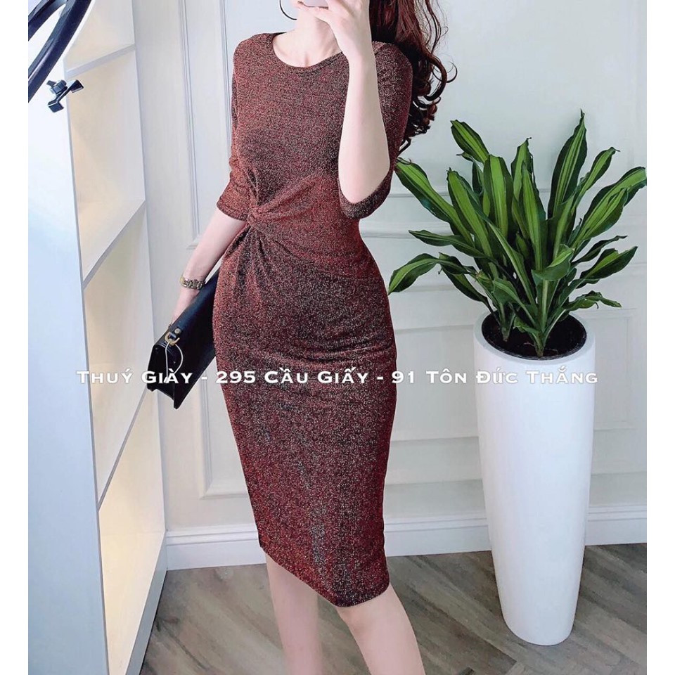 Váy nữ công sở 💖FREESHIP💖 Đầm nữ nhũ với thiết kế xoắn eo tôn dáng thời trang Hàn Quốc