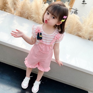Set yếm phối nơ cho bé gái kèm áo cotton siêu xinh- body suit bé gái kèm áo