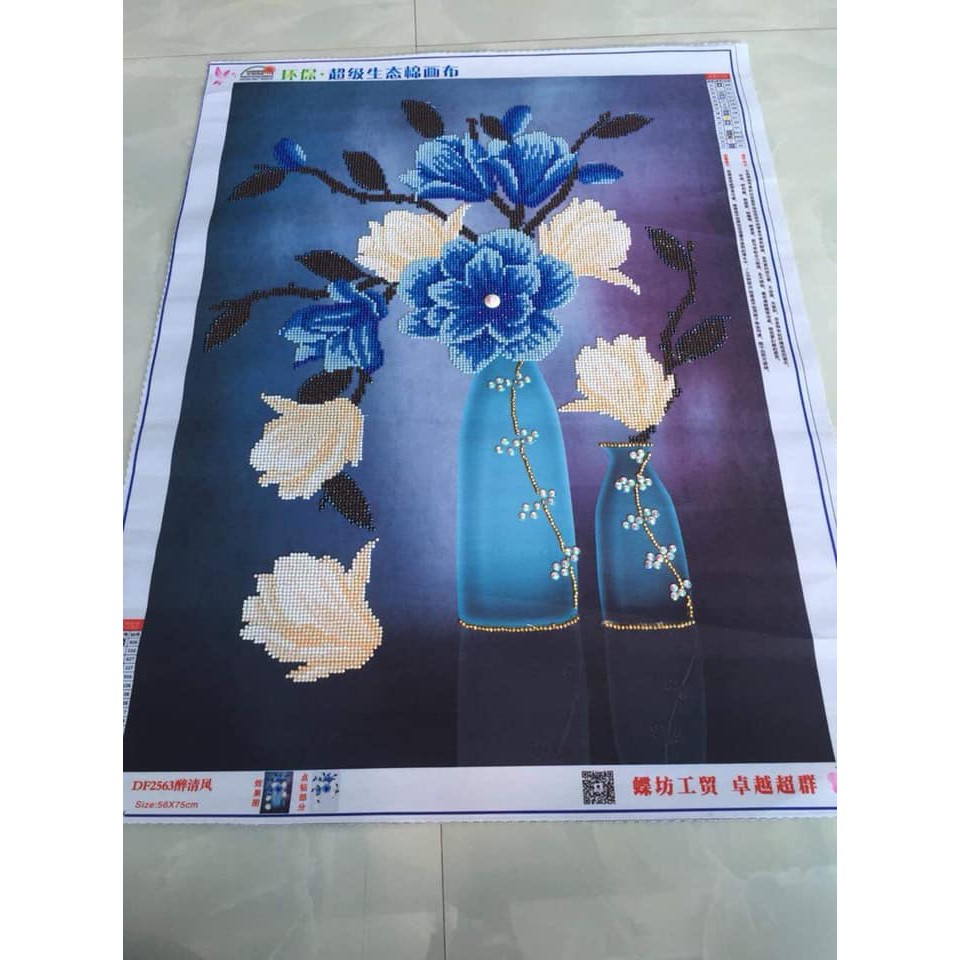 Tranh gắn đá Bình hoa Xanh DF2563 (57x70cm) - tranh chưa đính đá