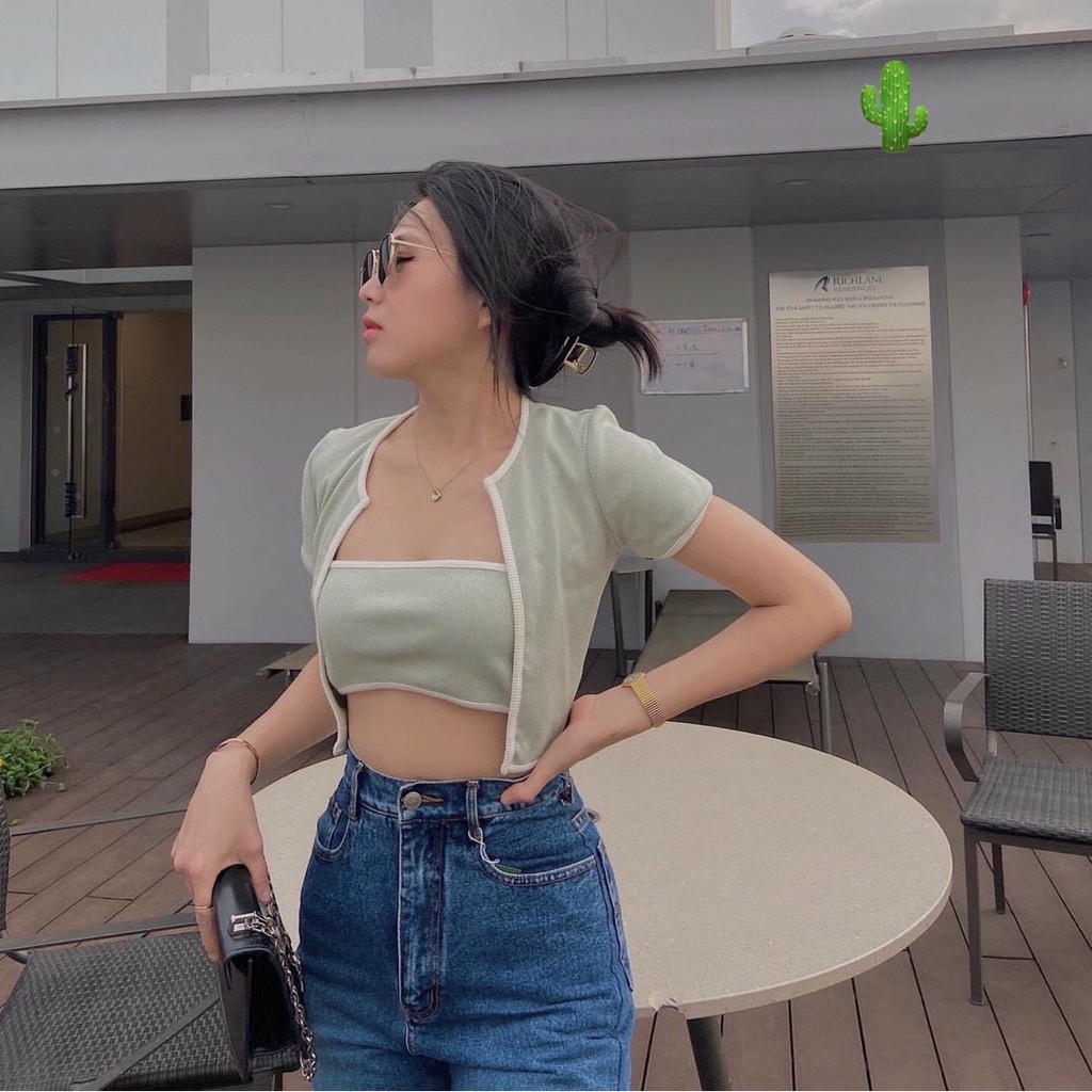 [ Mã WASTAPR giảm 10K đơn 50K] Áo croptop tay ngắn, set áo thun croptop & Bra , 4 màu cực xinh cực thời trang | BigBuy360 - bigbuy360.vn