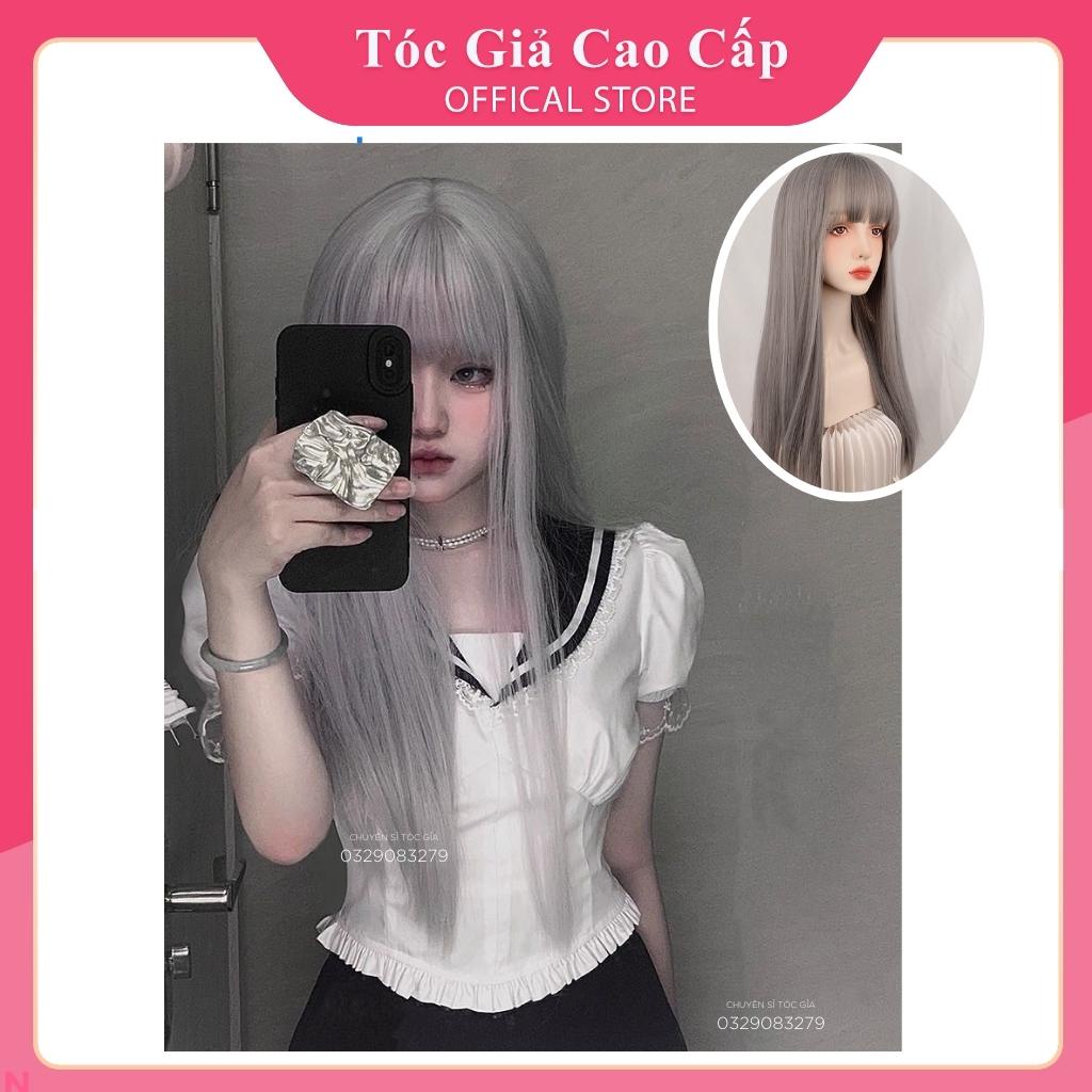 Tóc giả nữ đẹp nguyên đầu thẳng 60cm- tơ cao cấp- tặng kèm lưới, z7007.