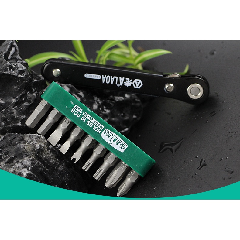 Bộ Tua vít đa năng Ratchet 10 trong 1 LAOA LA615010, thiết kế đảo ngược phù hợp với không gian chật hẹp
