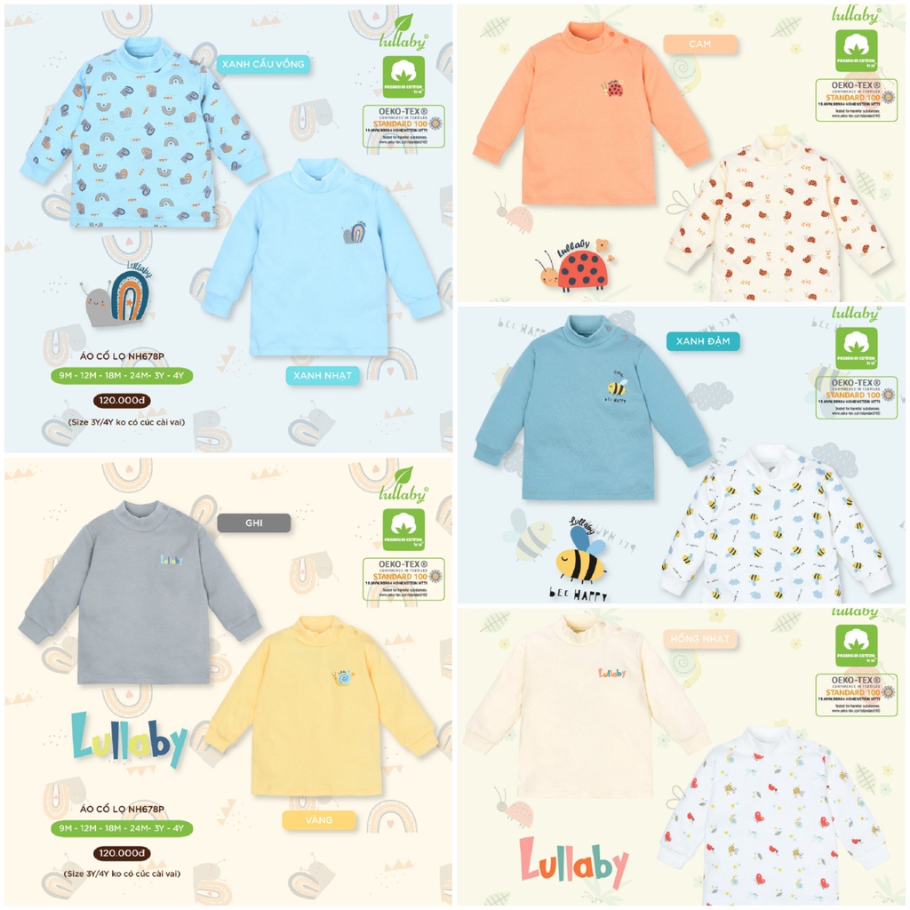 [FAFRINW12 giam 8% đơn 99k]Áo cổ lọ 3 phân chất cotton in hình LULLABY cho BÉ TRAI NH678P (3Y,4Y không có cúc cài vai)