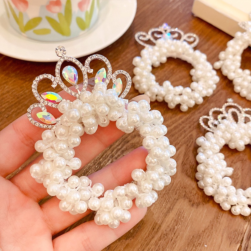 Dây Cột Tóc Cao Su Hình Vương Miện Đính Hạt Ngọc Trai Thời Trang Năm 2022 Cho Bé Gái
