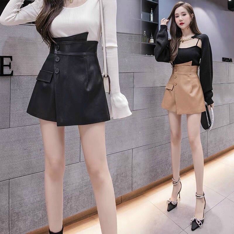 CHÂN VÁY DA CHỮ A VẠT LỆCH,ĐÙI GIẢ VÁY CẠP CAO SIÊU TÔN DÁNG