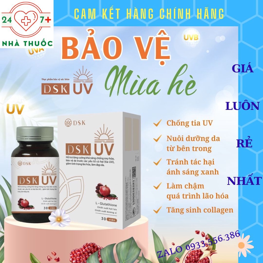 DSK UV VIÊN UỐNG CHỐNG NẮNG DSK UV - Giúp Da Loại Bỏ Được Các Tia Ảnh Hưởng Tới Da