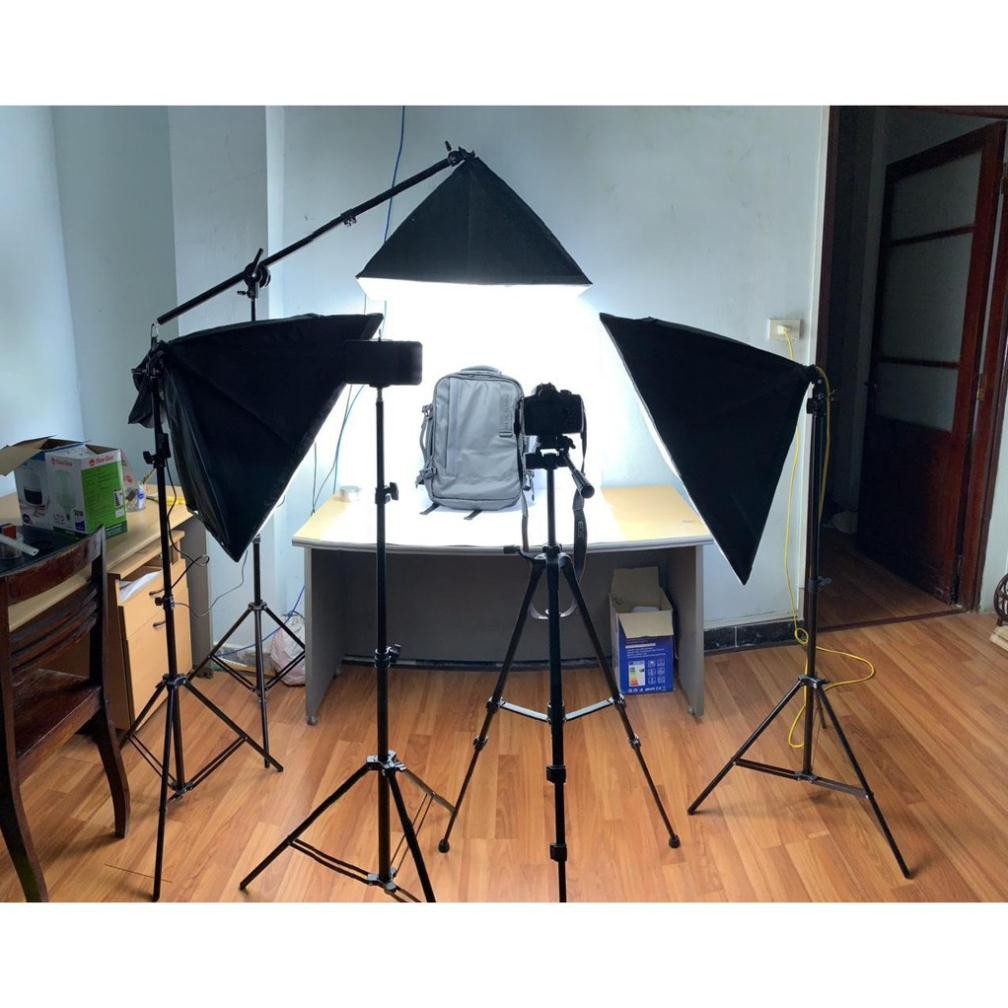 Bộ đèn Studio, chụp ảnh chuyên nghiệp chân đèn cao 2m softbox 50x70cm kèm đui đèn 4 bóng