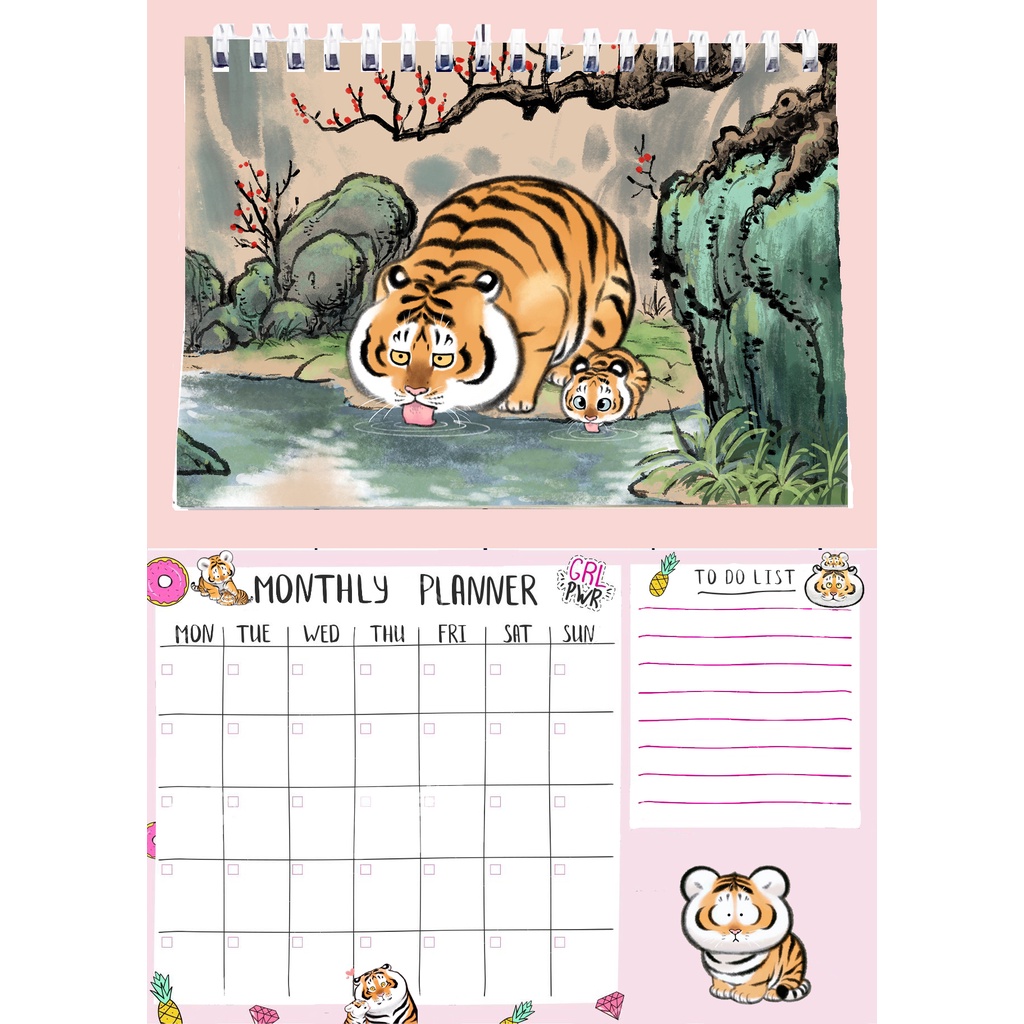 Sổ kế hoạch tháng hổ mập MPI30 Monthly Planner 12 trang hoạt hình cute thần tượng
