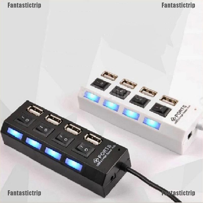 Hub Chia 4 Cổng USB 2.0 Có Công Tắc Bật / Tắt Kèm Dây Cáp AC Cho Máy Tính