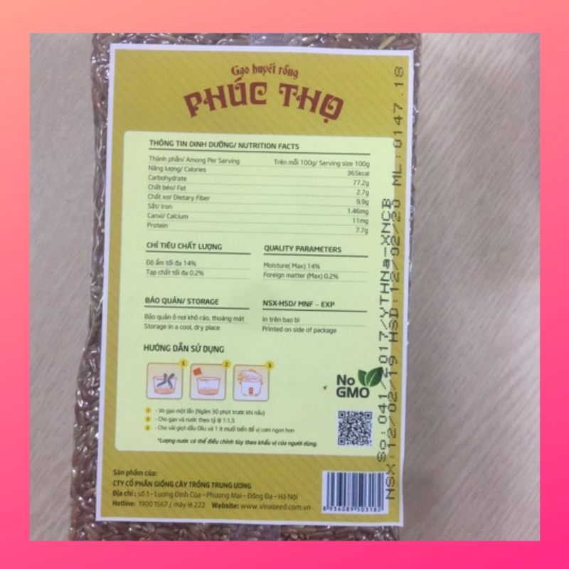 Gạo lứt đỏ huyết rồng Phúc Thọ hộp 1kg
